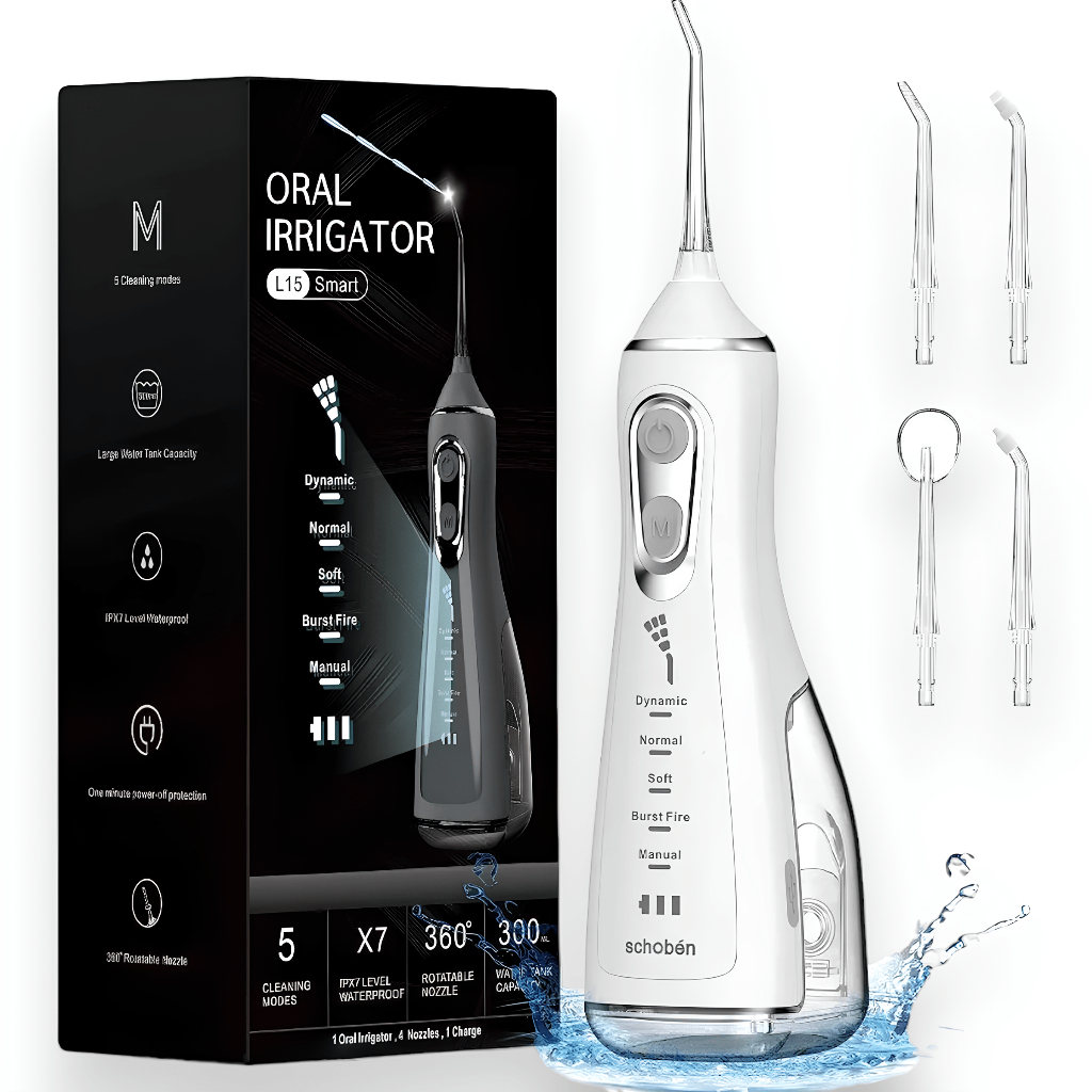 Irrigador Oral életrico Fio Dental 300 ml Recarregável Portatil com 5 Modos limpador de dente Para família Prova d'Água para Dentes Gengivas