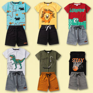 Kit 10 Peças de Roupas Infantil Menino Sortidos 5 Camisas + 5 Bermudas - Kit 5 Conjuntos Algodão em Oferta na Shopee