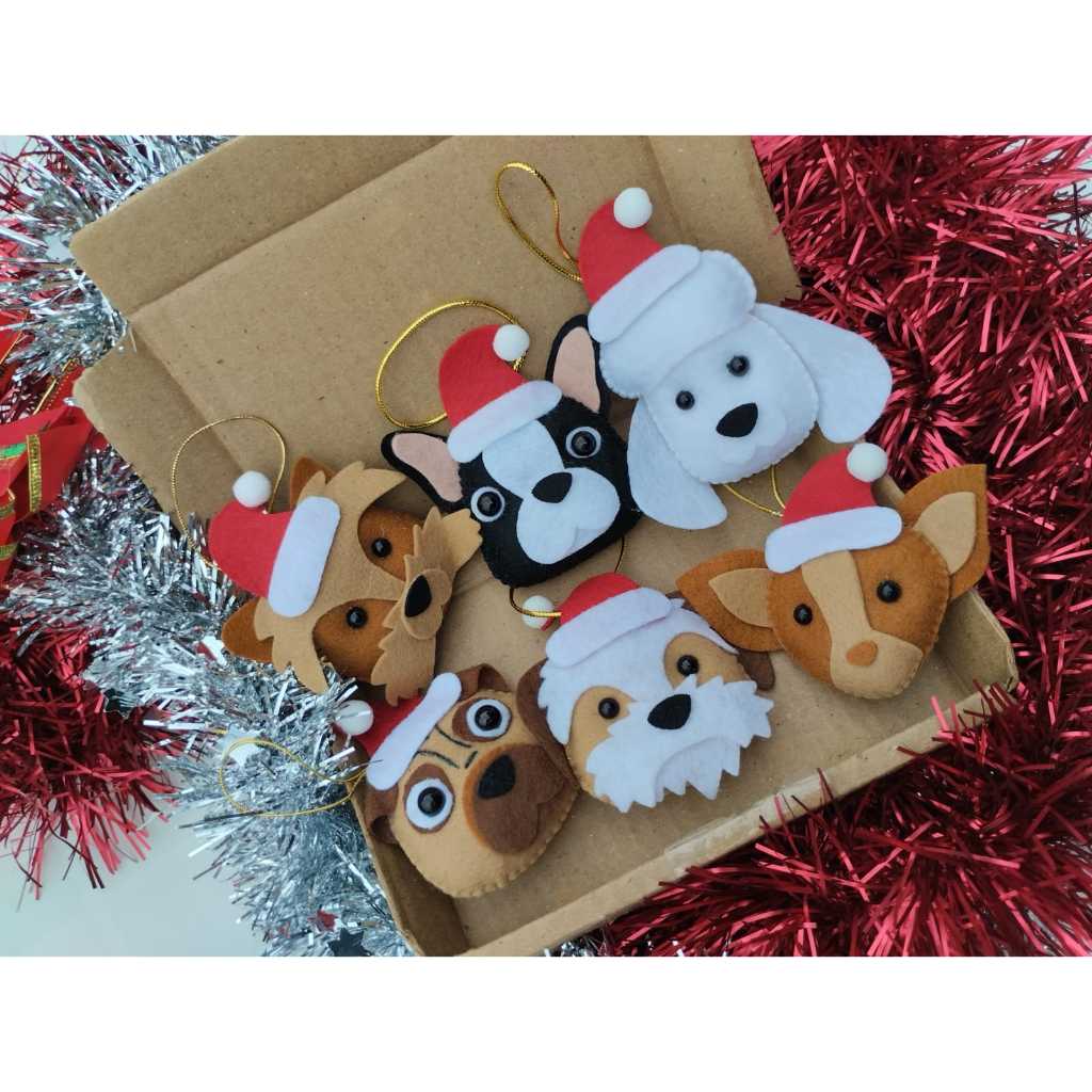 Kit Pingente de Natal Pet Cachorro Cachorrinho Pets Poodle Buldogue Pincher Lhasa Pug Yorkshire feltro