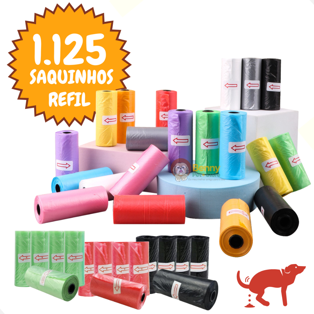 Kit Cata Caca Higiênico 1125 Saquinhos Refil Pet 75 rolinhos