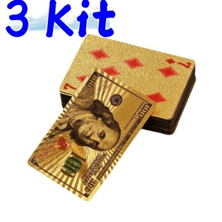 3 conjunto Baralho Cartão de Jogo Dourado 24k Prova D'água Promoção em Oferta na Shopee