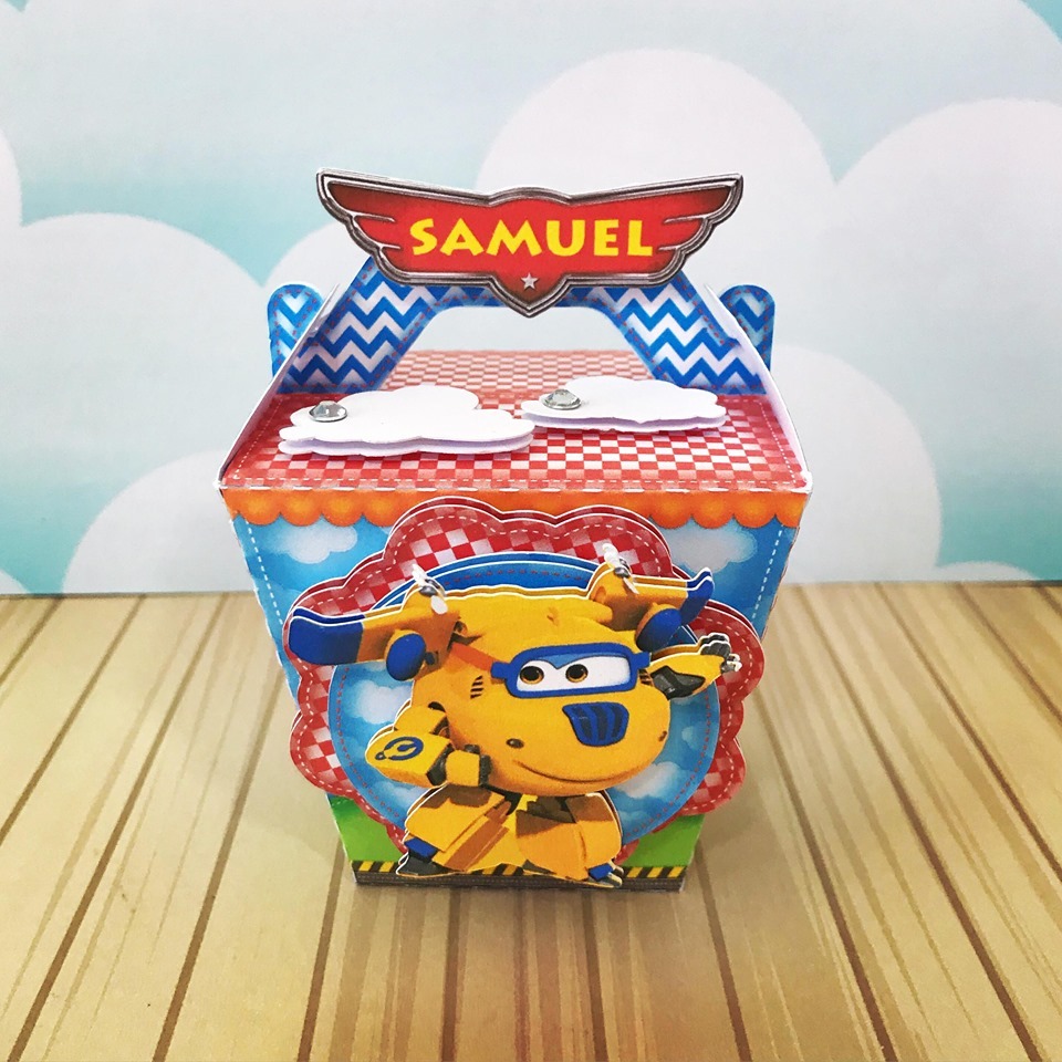Caixa milk + Caixa cone + Caixa sushi - Super Wings - Kit com 30 caixas 3D personalizadas