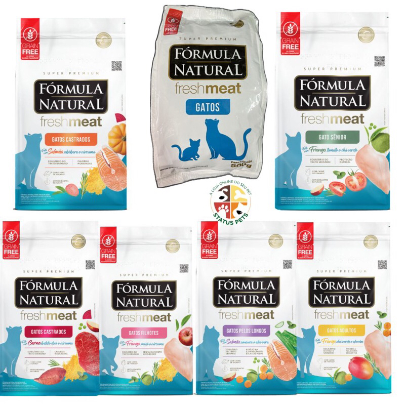 Ração 500g FórmulaNatural Fresh Meat gatos - Filhotes, Adultos Frango, Castrados Salmão ou Carne, Sênior, Pelos Longos