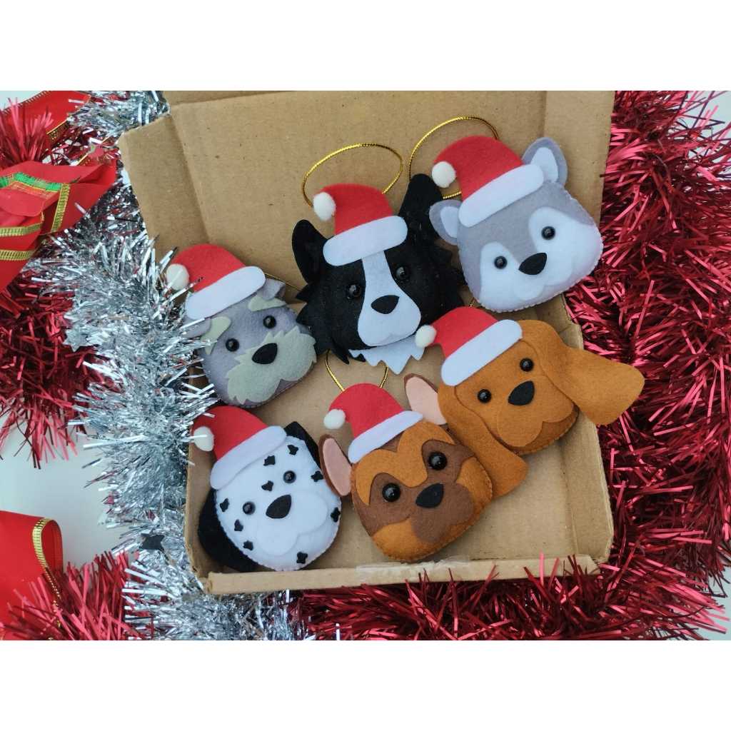 Kit Pingente de Natal Pet Cachorro Schnauzer Dalmatas Pastor Alemão Coocker Border Collie Husk 2024 feltro