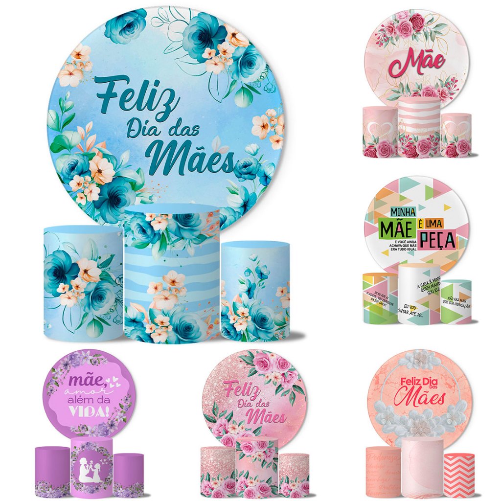 Trio Capas Cilindros + Painel Temas Feliz Dia Das Mães Veste Fácil