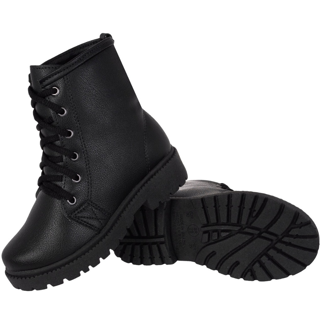 coturno cano curto tratorado Klicpé fosco bota infantil menina feminina juvenil salto baixo confortável militar