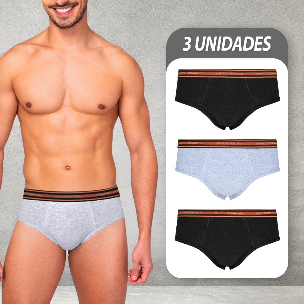 Kit 3 Cuecas Lupo Slip Confortável Tecido Respirável Casual Cueca Plus Size Adulto Algodão