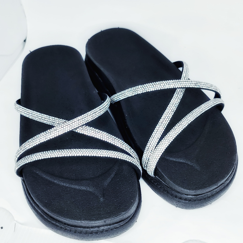 Sandália Feminina Papete Birken Strass com Brilho Macia Confortável Moda Lançamento