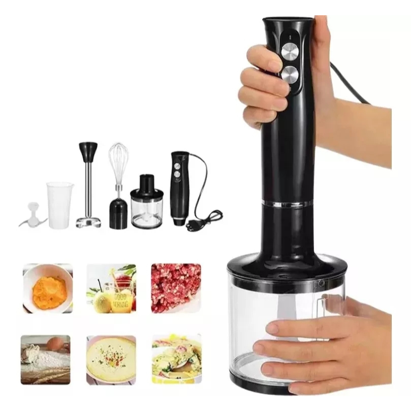 Mixer Elétrico 4 em 1 – Processador, Misturador, Moedor de Carne, Alimentos, Mini Liquidificador de Mão Gourme