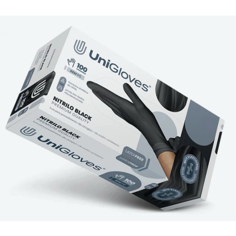 Luva Procedimento Nitrílica Preto S/ Talco UNIGLOVES cx.c/100 sem pó