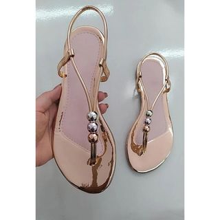 Sandália Feminina Rasteirinha 3 Bolinhas Metalizada