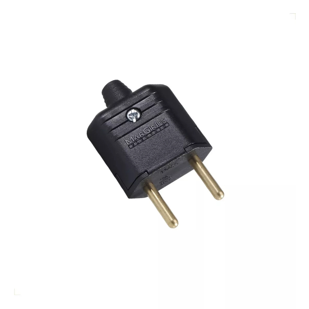 Kit 50 Plugue Conector Tomada Desmontável Macho 2 Pinos 180º de 10A 250V Preto Margirius