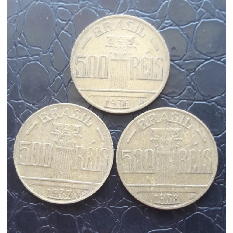 Moedas 500 Réis Regente Feijó 1936 - 1937 - 1938.