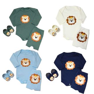 Conjunto Safari Leão Body Bebê com Calça e Sapatinho Bordado Kit 3 peças em Oferta na Shopee