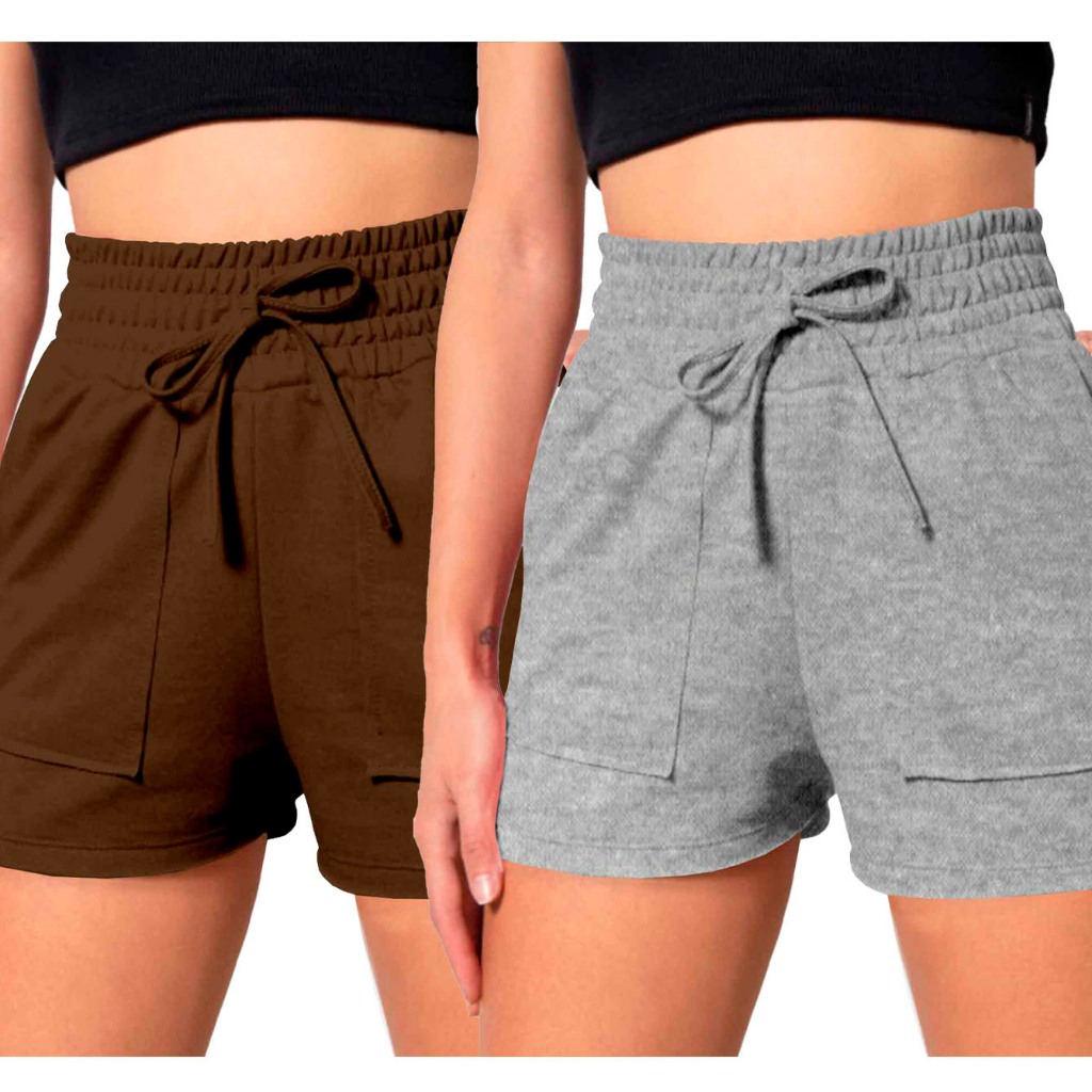 Short Kit 2 Peças Soltinho Moletinho Leve Modela Corpo Plus Size Básico Confortável Piscina Praia