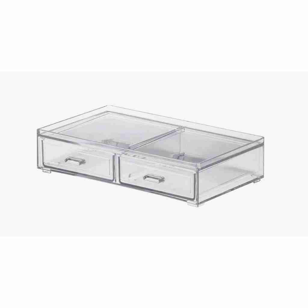 Gaveteiro Organizador Empilhável Acrílico Transparente 21,5x12,5x5 C/ 2 Gavetas Maquiagem Cosméticos