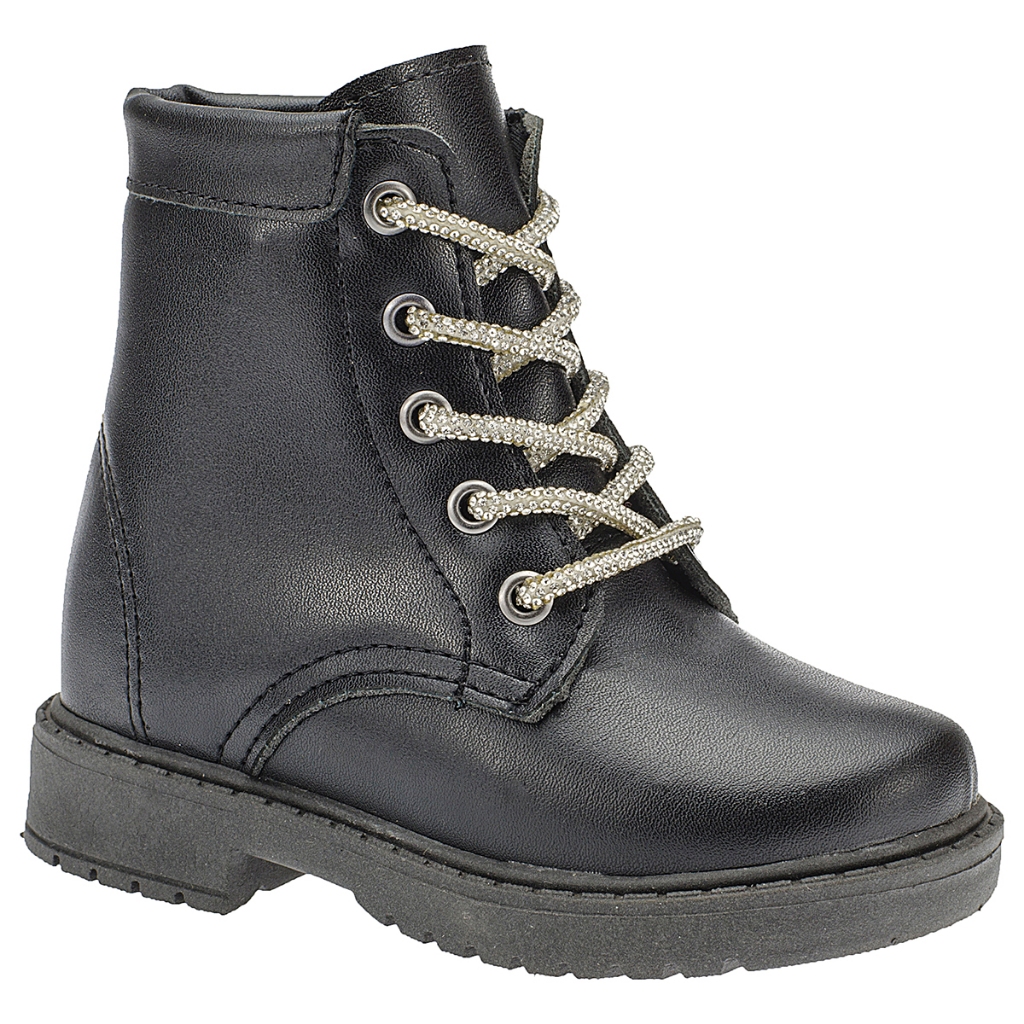 Bota Feminina Coturno Infantil Confortável Leve Cano Curto Medio Brilho Tratorada Moda Blogueira