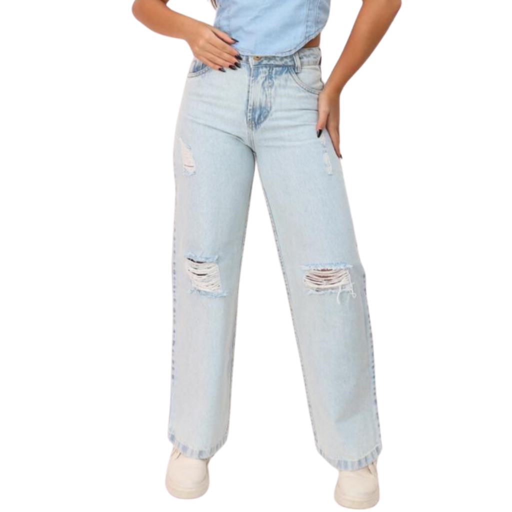 Calça feminina wide leg infantil juvenil pantalona jeans em Oferta na Shopee