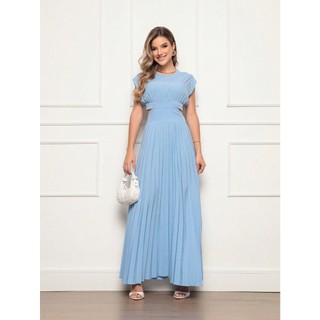 Vestido Longo Em Crepinho Feminino Com Corte Lateral E Plissado Decote Suave Estilo Romântico Para Ocasiões Especiais