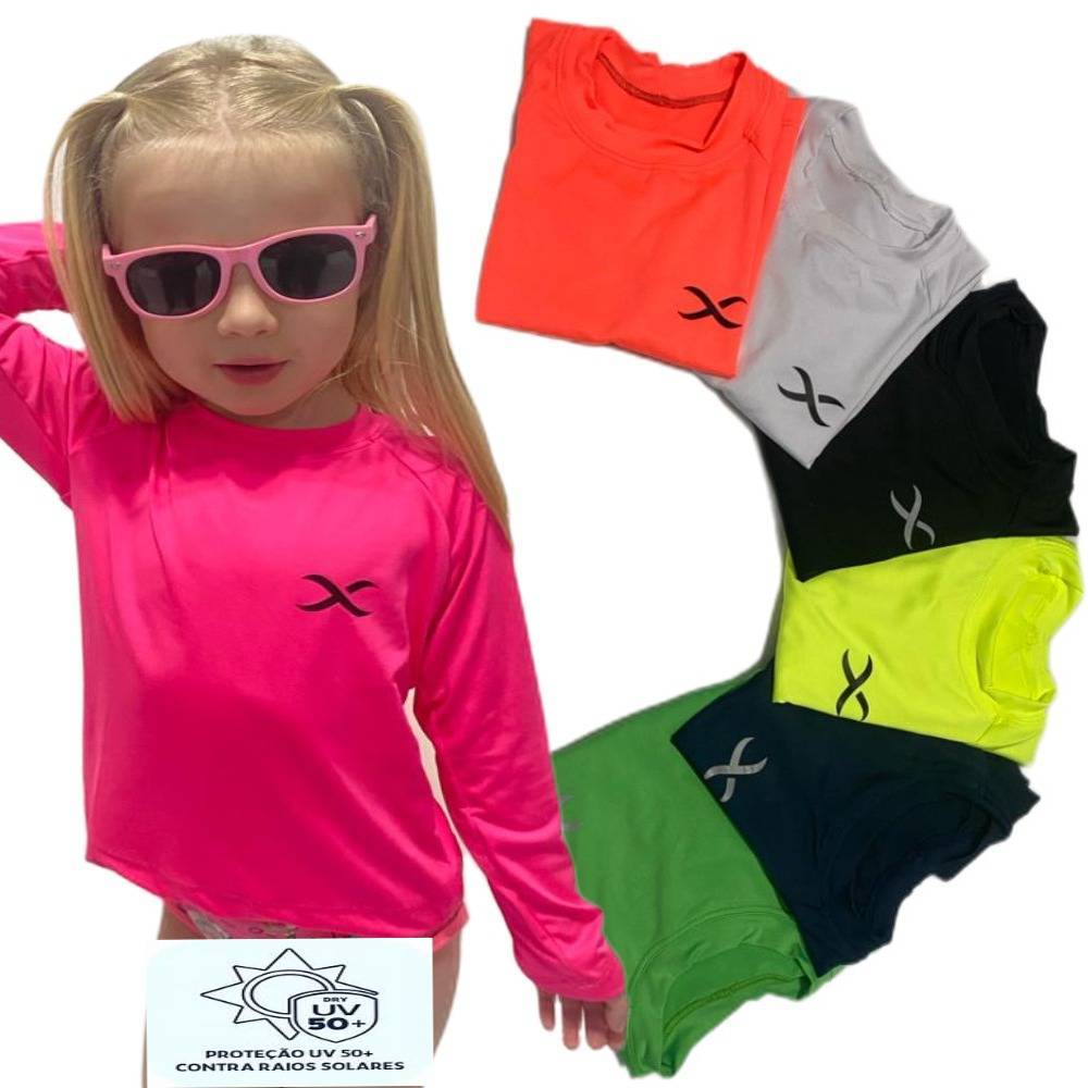 Camisa Termica Menina Proteção Uv50 Solar Infantil 2 ao 16 Criança Praia Camiseta Blusa Manga Longa