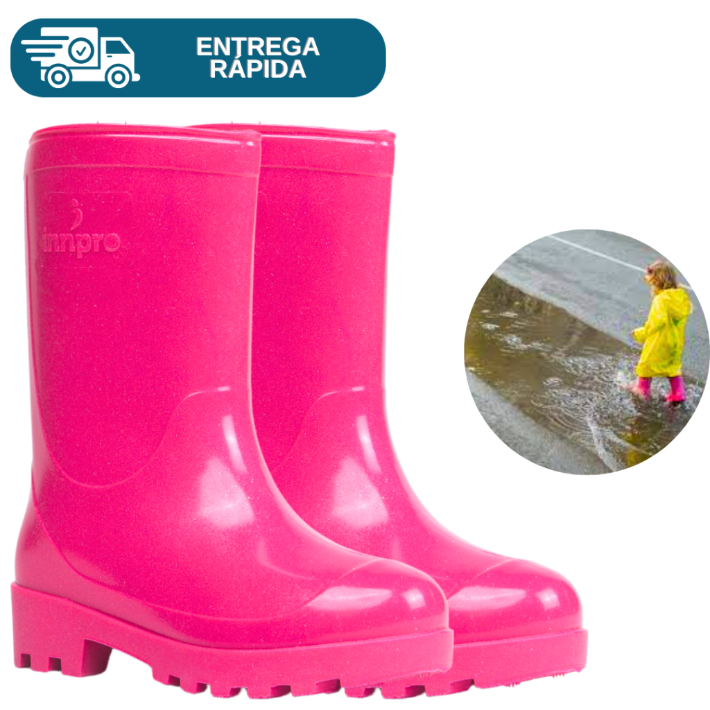 Bota Infantil Galocha Impermeavel Borracha Pvc Chuva Kids Rosa Leve Para Criança Menino Menina Epi