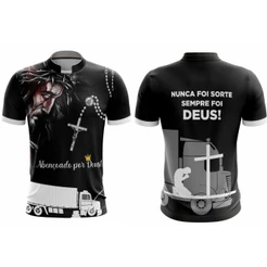 Camiseta Caminhoneiro Abençoado Masculina Estampada Camisa Religiosa Fé em Deus Proteção