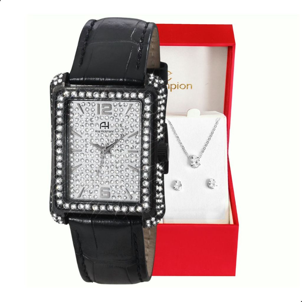 Relógio Feminino Champion Ana Hickmann Analógico Original Mulher Esposa Mãe Barato Couro  Kit Colar e Brincos AH28428Q