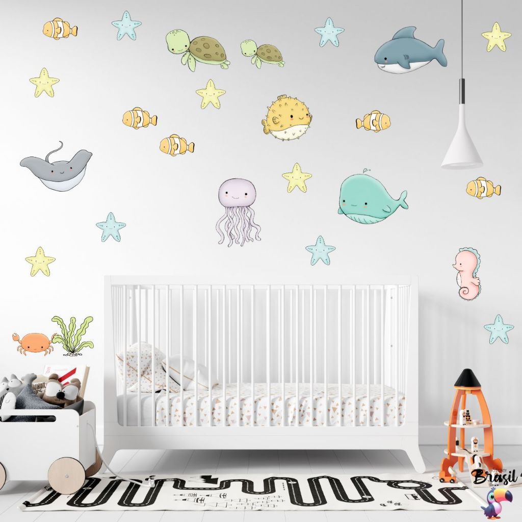 Kit Adesivo Decorativo De Parede Infantil Fundo Do Mar Cobre até 5m² - Sticker Brasil