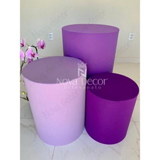 trio de capas para mesas cilindros tons roxo em Oferta na Shopee