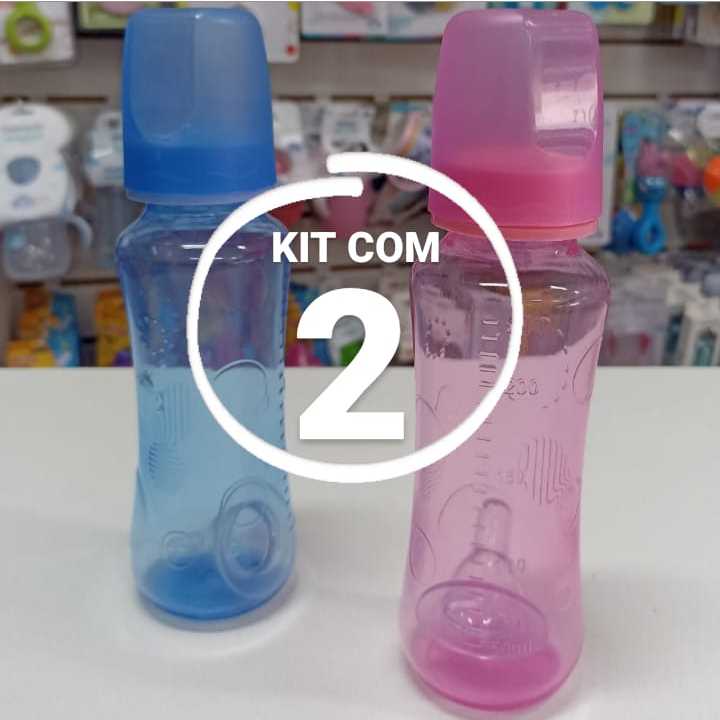 Kit com 2 Mamadeiras 240ml Bico Redondo