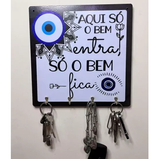 Porta Chave Olho Grego Aqui Só o Bem Entra Só o Bem Fica Decorativo
