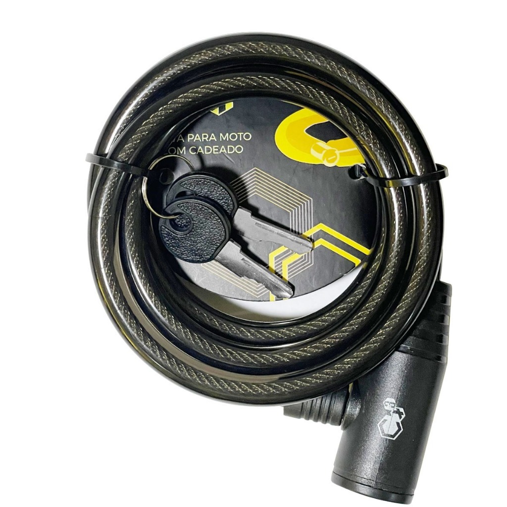 Trava Cabo De Aço Cadeado Segurança Bike Moto Com Chave Espiral Anti-Roubo 10 MM X 1500 MM