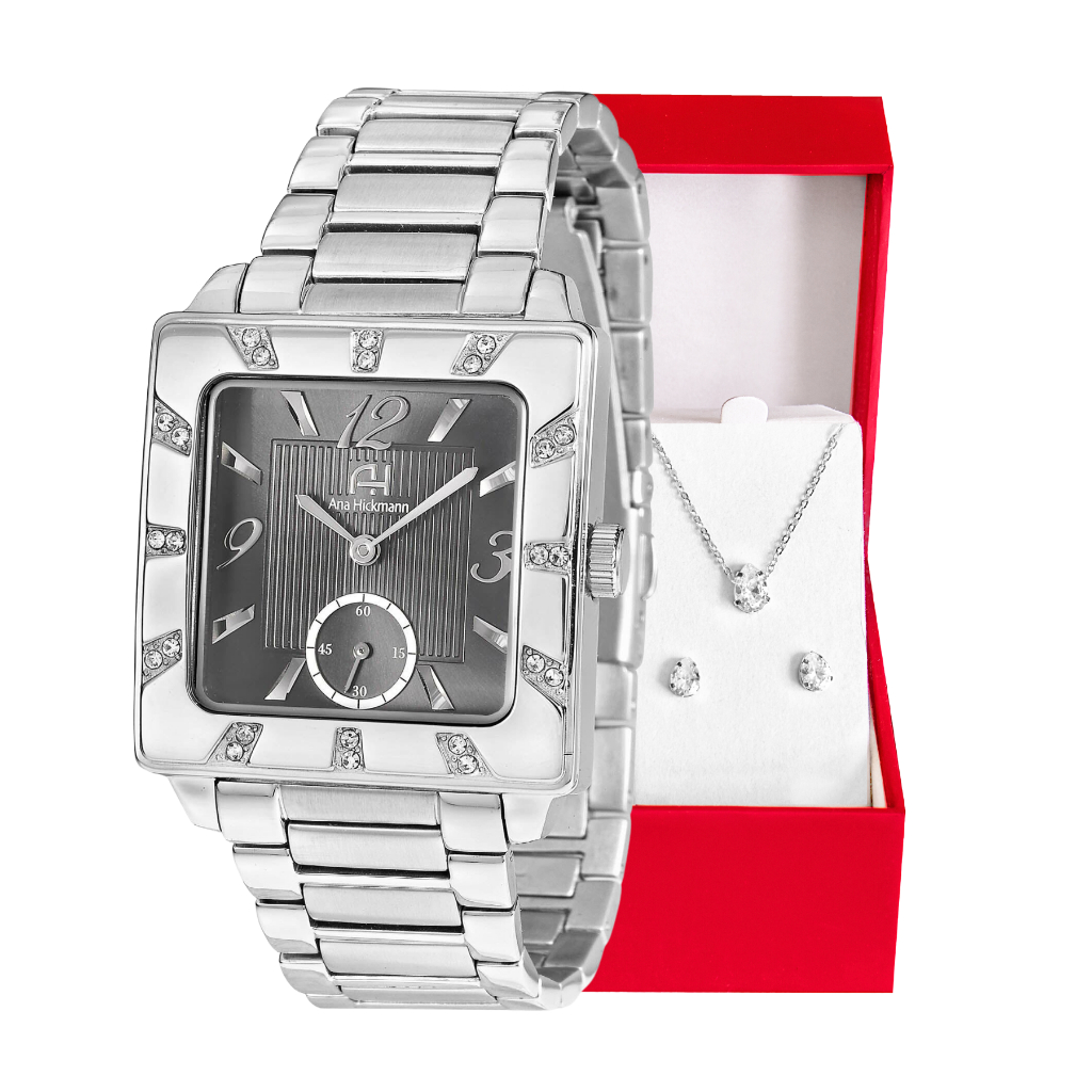 Relógio Feminino Champion Ana Hickmann Quadrado Prata  Aço AH28517T - Watches