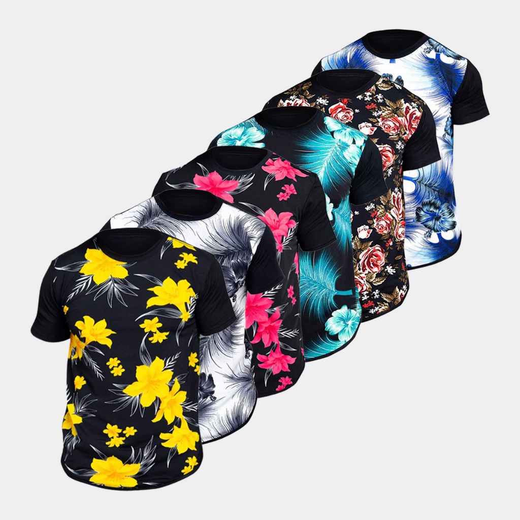 Kit 6 Camisas Masculina Blusa Camiseta Long Line Swag Desconto Hoje Oversized Floral