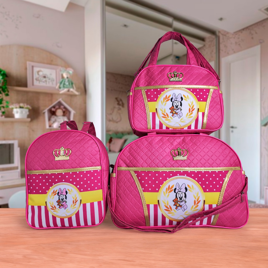 Kit Bolsa Maternidade menina: kit Mala Maternidade e Mochila para Coisas de bebê Minnie