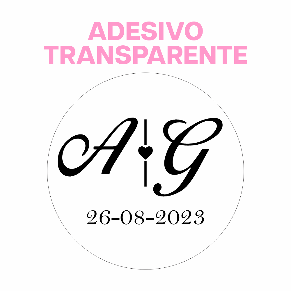 150 Adesivos Transparentes Personalizados 3x3 cm em Vinil para Casamentos com Iniciais - Etiquetas Lacre com Recorte Especial