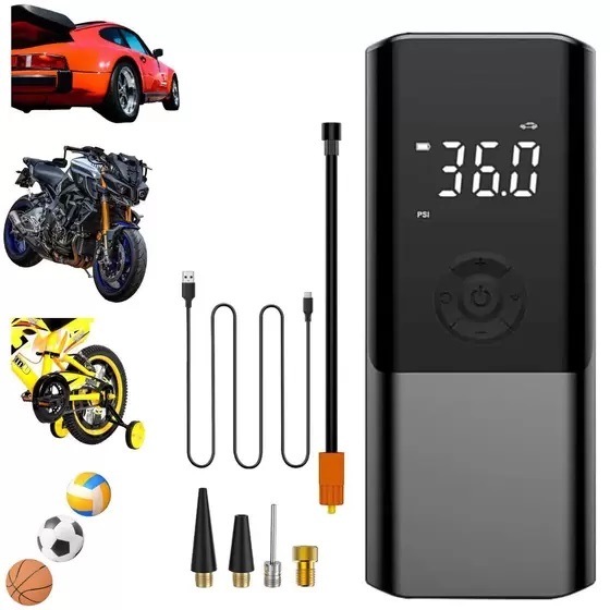 Mini Compressor de Ar 12V 120W Portátil Bomba Elétrica Inflador de Pneus Carro Moto | BOM-8906
