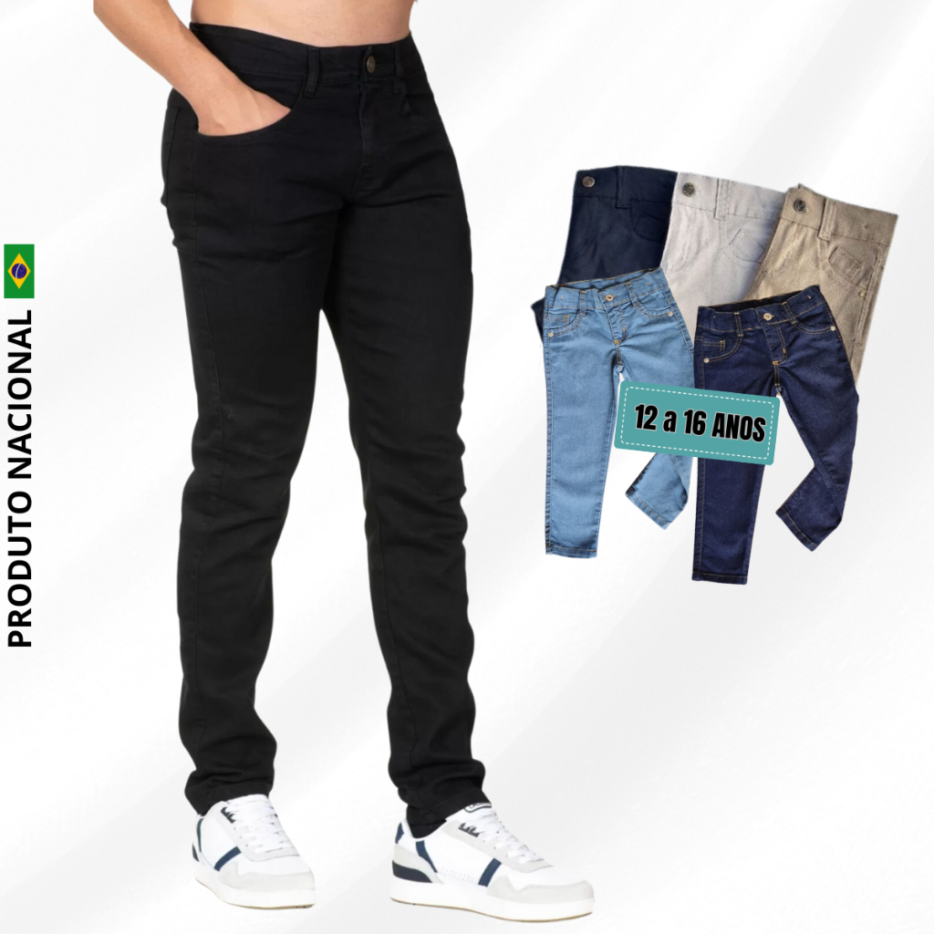 Calça Jeans Infantil Juvenil Masculina Com Lycra Tradicional Meninos Várias Cores Tam 1 ao 16