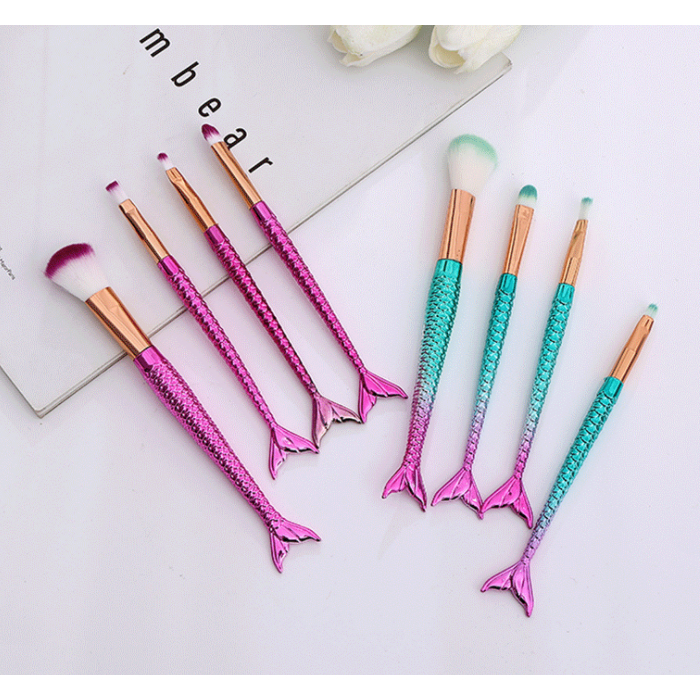 Kit 4 Pincel Sereia de Maquiagem Para Sombra Blush Contorno Pó Sombra pronto entrega