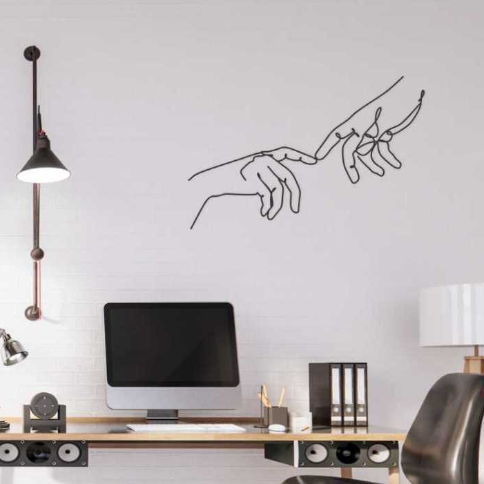 Quadro Decorativo  Mãos Se Tocando A Criação de Adão Abstrato Aplique De Parede Vazado Kit Decoração Sala Quarto Escritório Cozinha Banheiro Decoração Minimalista Curvas Madeira Mdf 3mm