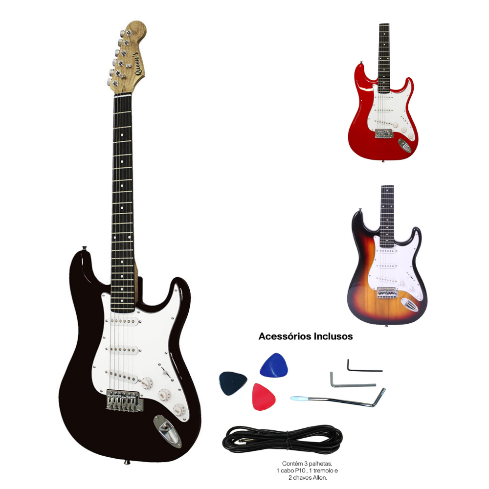 Guitarra Elétrica Stratocaster Queen's 6 Cordas P10 para o amplificador