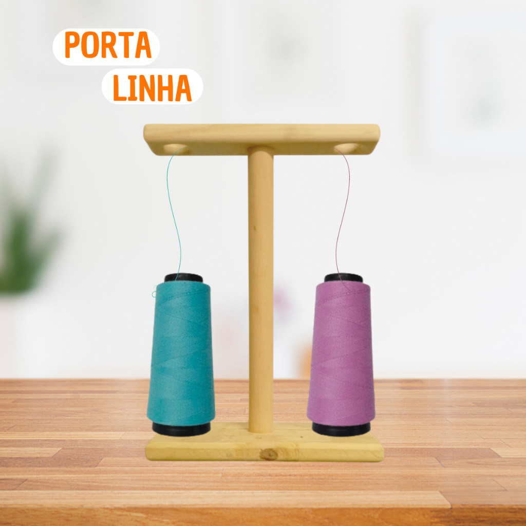 Porta Fio De Madeira 2 Cones Para Máquina Costura Doméstica