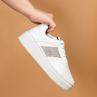 Tênis feminino Branco Confortável Macio Leve Sola Alta Brilho Estiloso em Oferta na Shopee