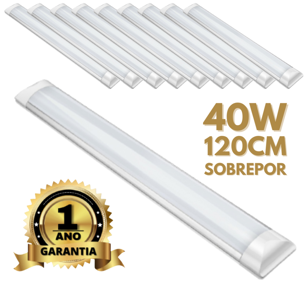 Kit 10 Luminária Led Sobrepor Slim 36W 40W 120cm Linear 6500K Branco Frio e 4000K Branco Neutro Bivolt