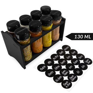 1 Suporte para Tempero Mesa Cozinha Bancada com 8 Potes Plástico Tampa Dosadora Dupla com Etiquetas em Oferta na Shopee