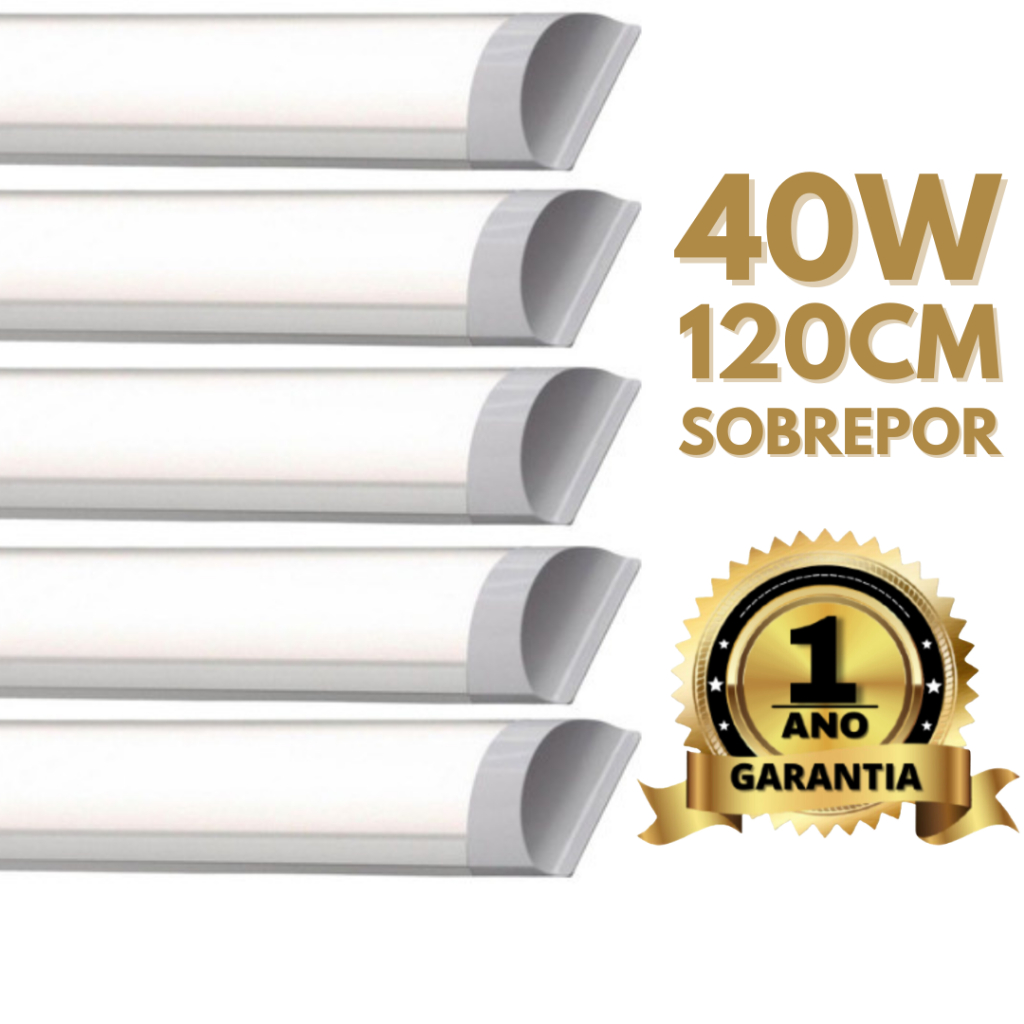 Kit 5 Luminária Led Sobrepor Slim 36W 40W 120cm Linear 6500K Branco Frio e 4000K Branco Neutro Bivolt