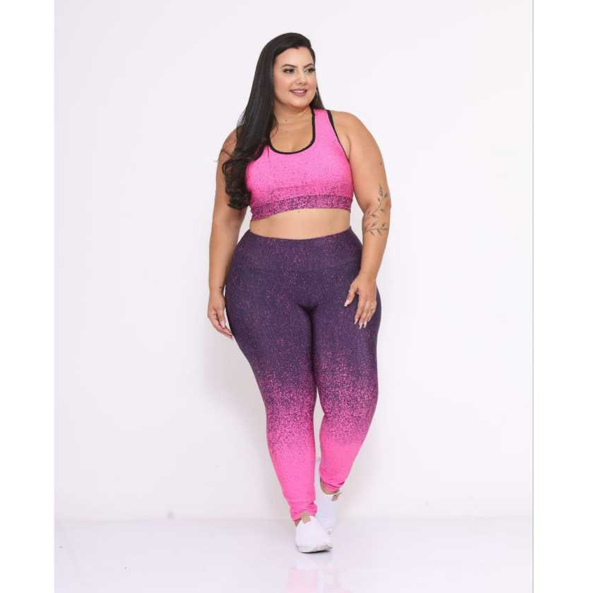 Roupa Academia Plus Size Top e Legging Degrade Conjunto Fitness Plus Size