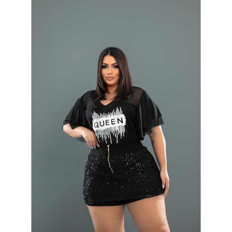 MODELO PLUS SIZE no conjunto ou avulso MODA FEMININA c/paetê REF 19 Queen em Oferta na Shopee