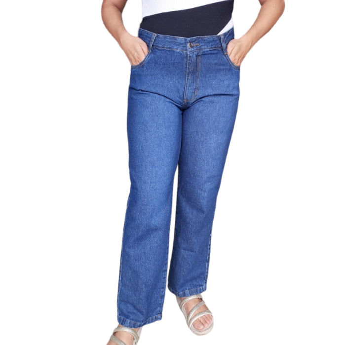 Calça Wide Leg Jeans Feminina Pantalona Cintura Alta 100% Algodão Cód.1056