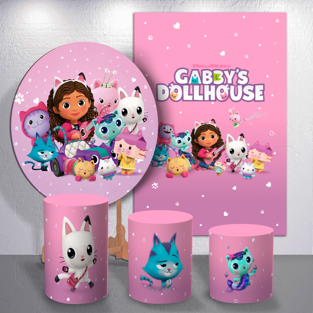Painel Infantil Casa Mágica Tema Meninas Capas Sublimadas Festa Trio Cilindro ou Painel Completo